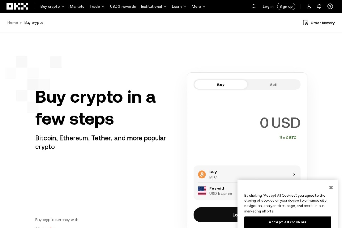 OKX Buy Crypto page (screenshot taken July 2026; the live interface may differ)