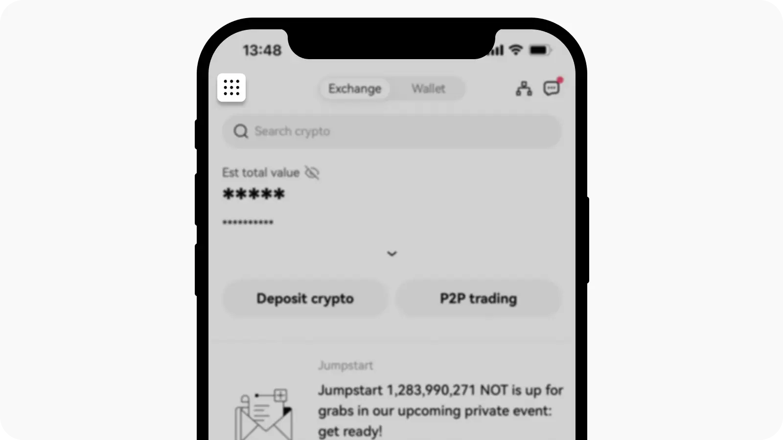 Official OKX app screenshot highlighting the Menu icon used to reach account security settings